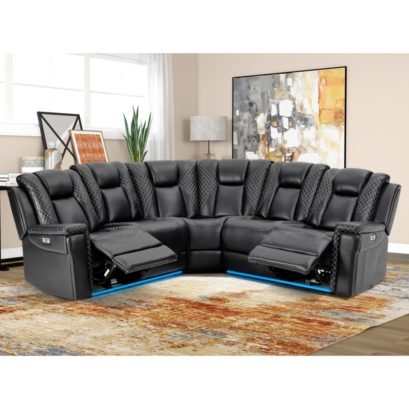 Inarah 3 - Piece Modern Vegan Leather Dual Motor Power Reclining Corner Sectional Sofa with LED