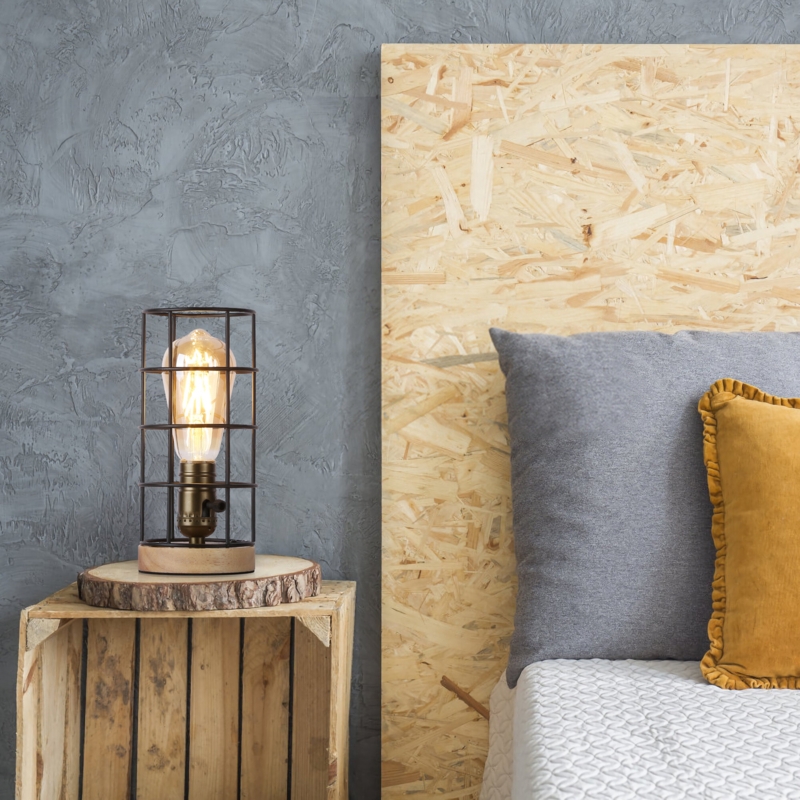 Industiral Table Lamp With Wood Base Small Desk Lamp For Living Room Bedroom Nightstand Lamp