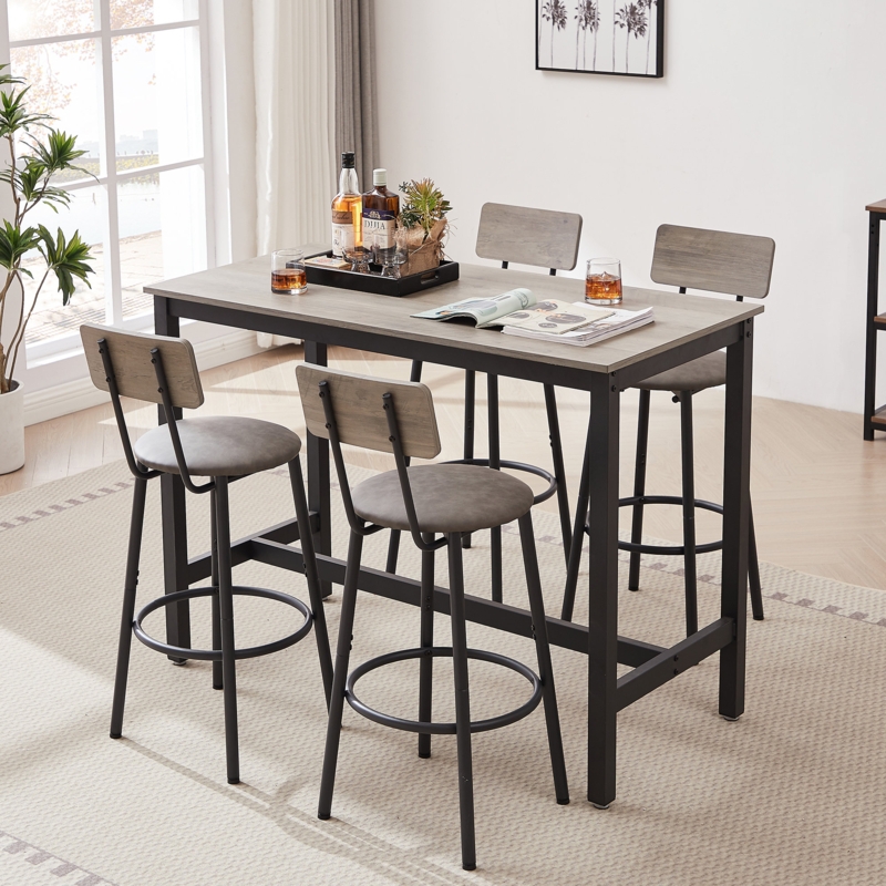 Industrial Style 5 Pieces Kitchen Counter Height Dining Table Set Wooden Dining Table With 4 Upholstered Dining Stools
