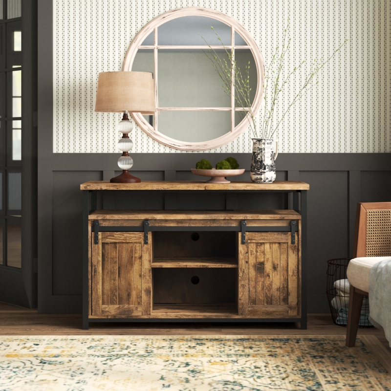 Industrial TV Stand Media with Sliding Barn Doors for 55 Inch TV