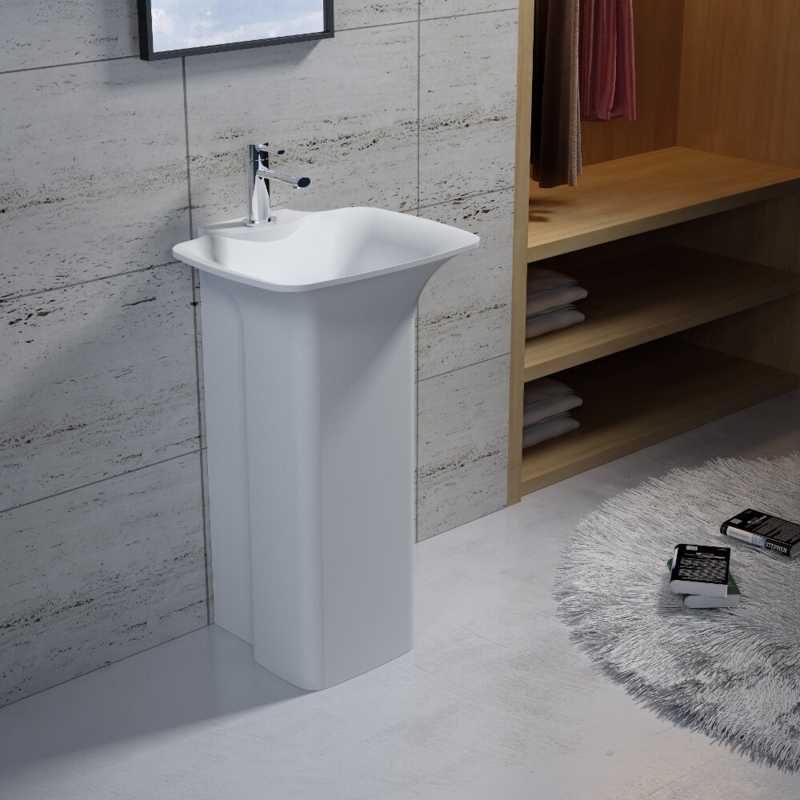 InFurniture Stone Square Pedestal Bathroom Sink with Overflow