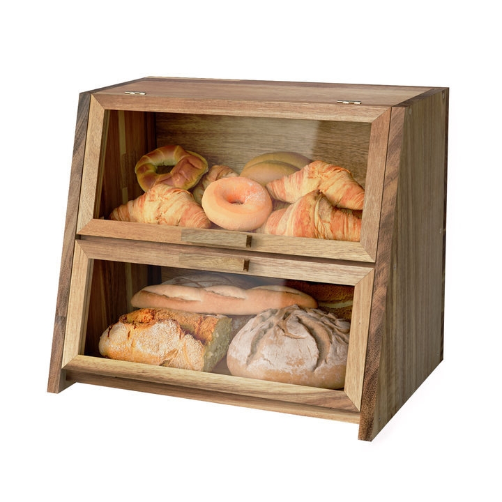 Jamilette Acacia Wood Double Layer Bread Box