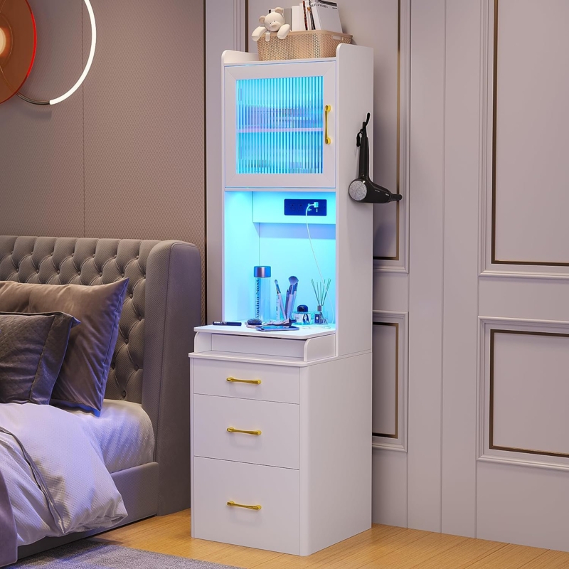 Jamone Storage Makeup Vanity with LED Lights and Power Outlets
