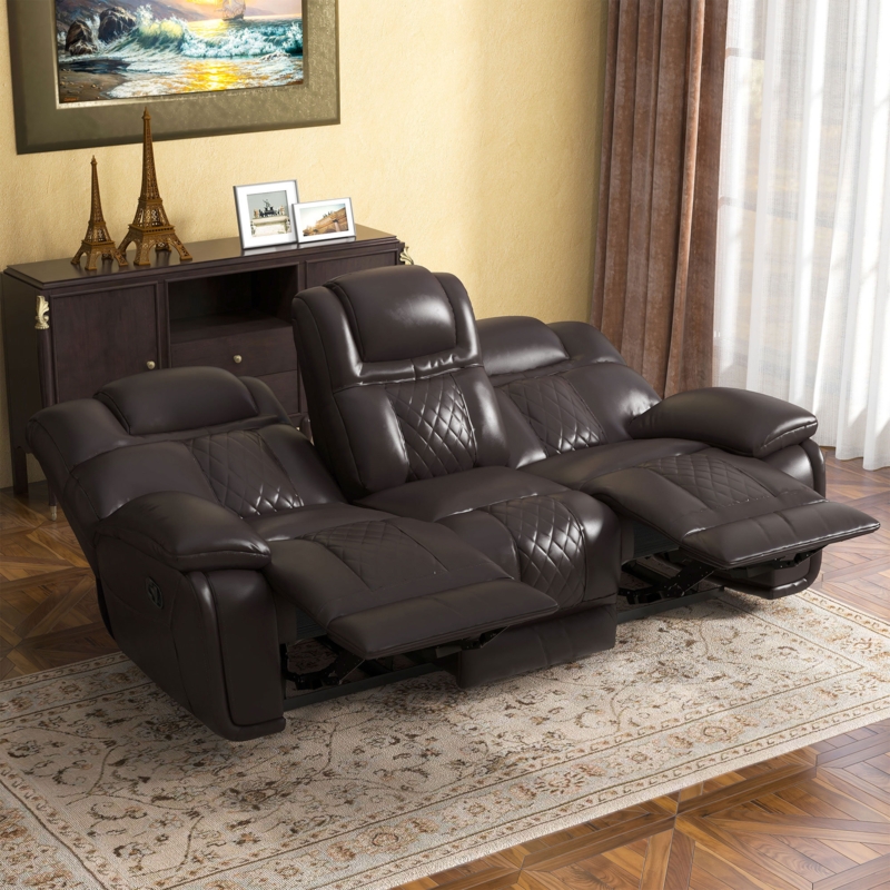 Jepum 86.6" Genuine Leather Reclining Sofa Sleek Modern Comfort Manual Recliner Seating