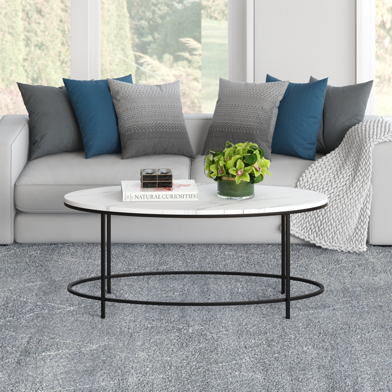 Jeslee 42"  Faux Marble And Steel Oval Coffee Table