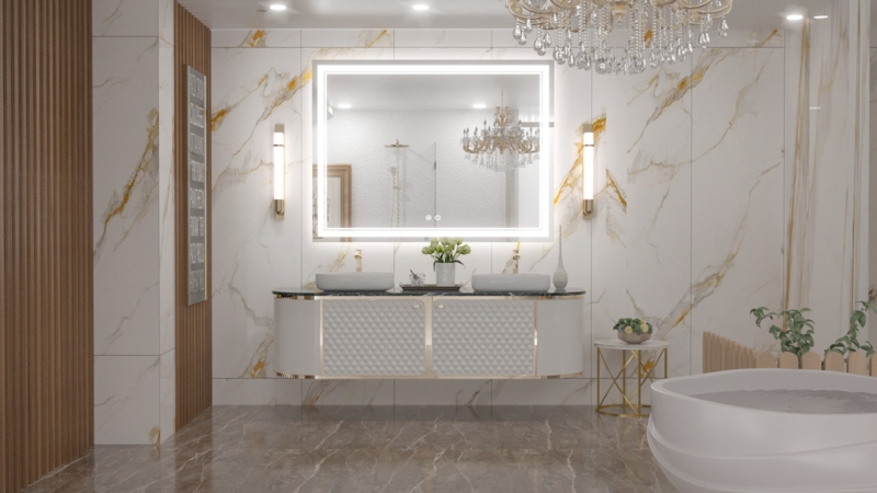Johnn LED Lighted Bathroom Vanity Mirror 3 Color Dimmable Light u0026 Anti-fog Wall Mirror