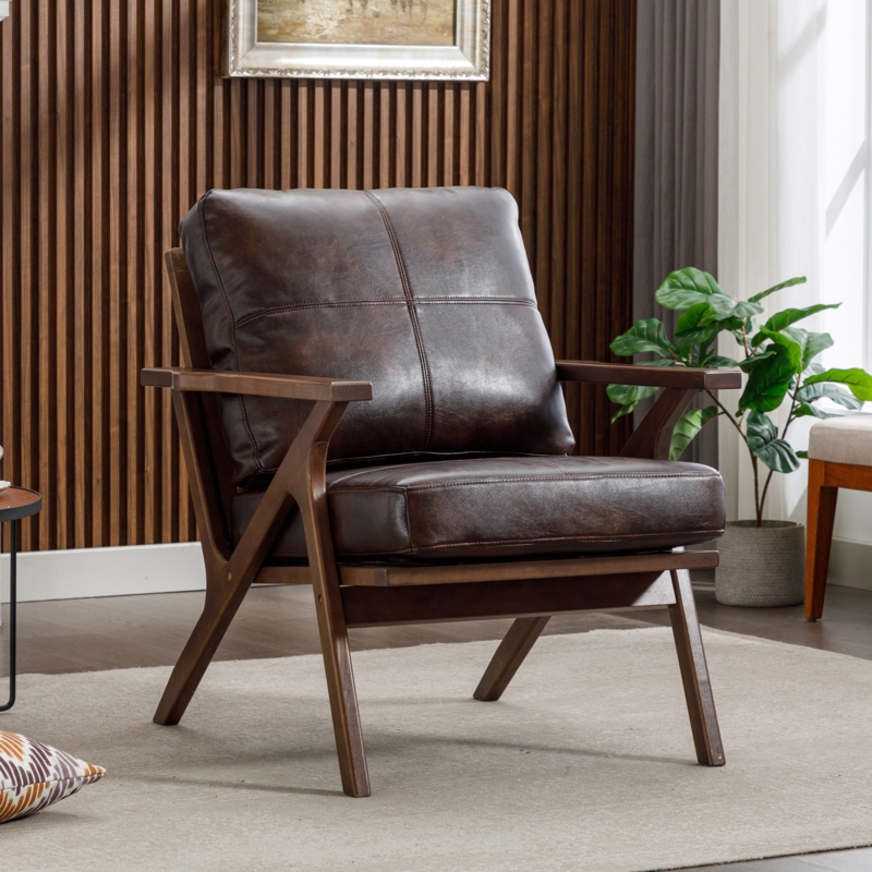 Jontavia 33" Wide Solid Wood Frame Upholstered Mid Century Armchair Accent Chair with Removable Cushions
