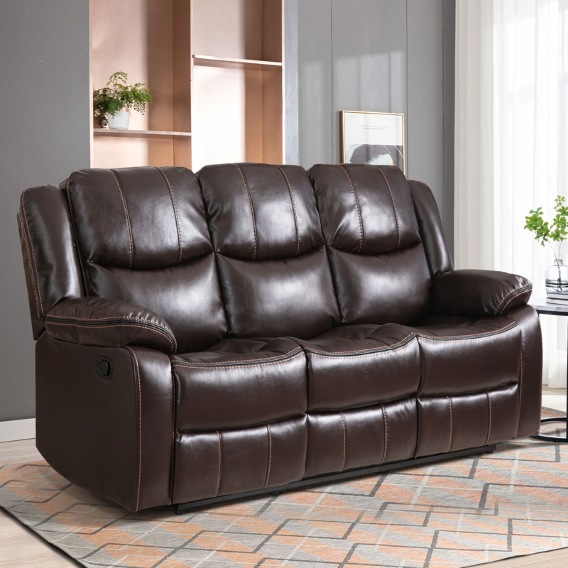 Kamarli 79.9'' Wide Breathable Leather Cushion Back Manual Recliner Sofa with Pillow Top Arm