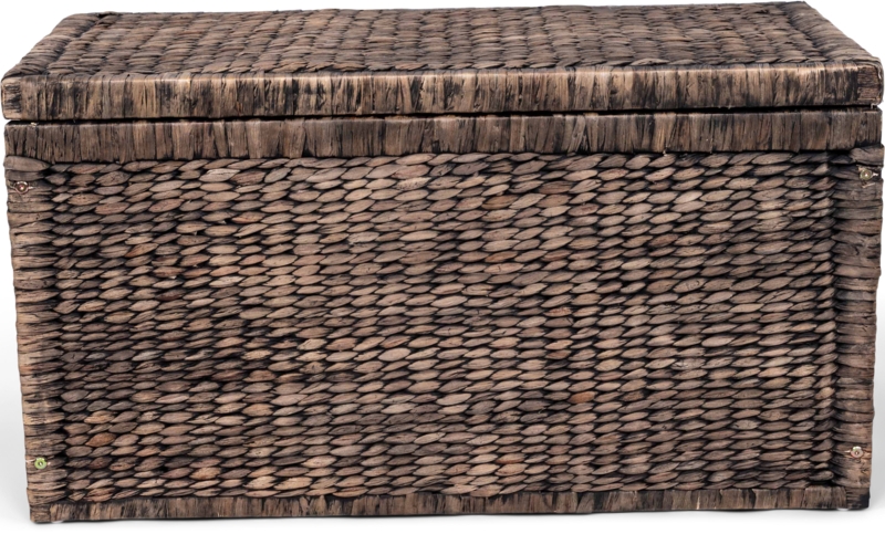 Katheryn Wicker Trunk Vintage Boho style Chest, Wooden Frame with Water Hyacinth Woven Construction