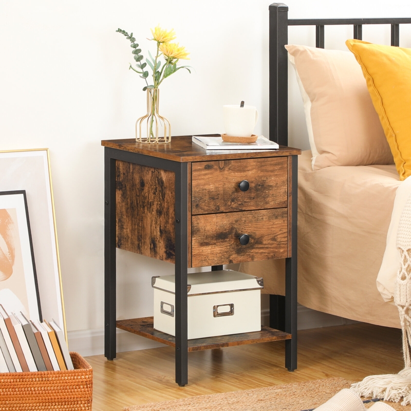 Kearie 24'' Tall 2 - Drawer Iron Nightstand with Storage