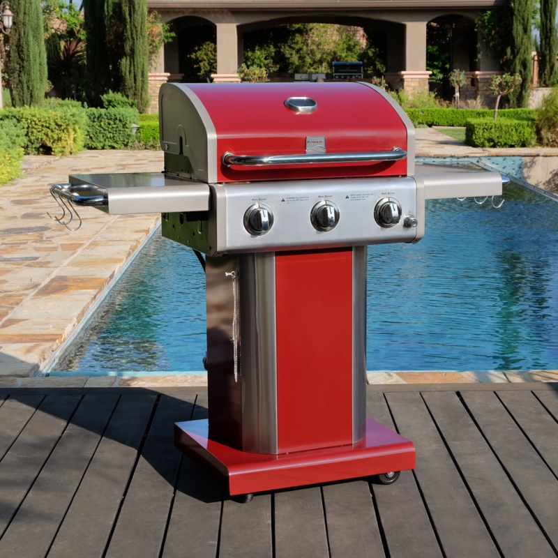 Kenmore 3 - Burner Compact Liquid Propane Gas Grill with Foldable Side Tables