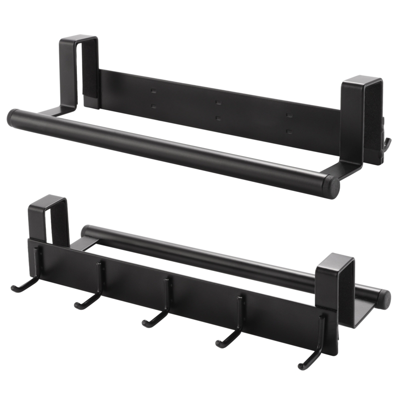 KES Over-the-Door Towel Bar with Hooks for Hanging Utensils Kitchen Bathroom Matte Black (Set of 2)