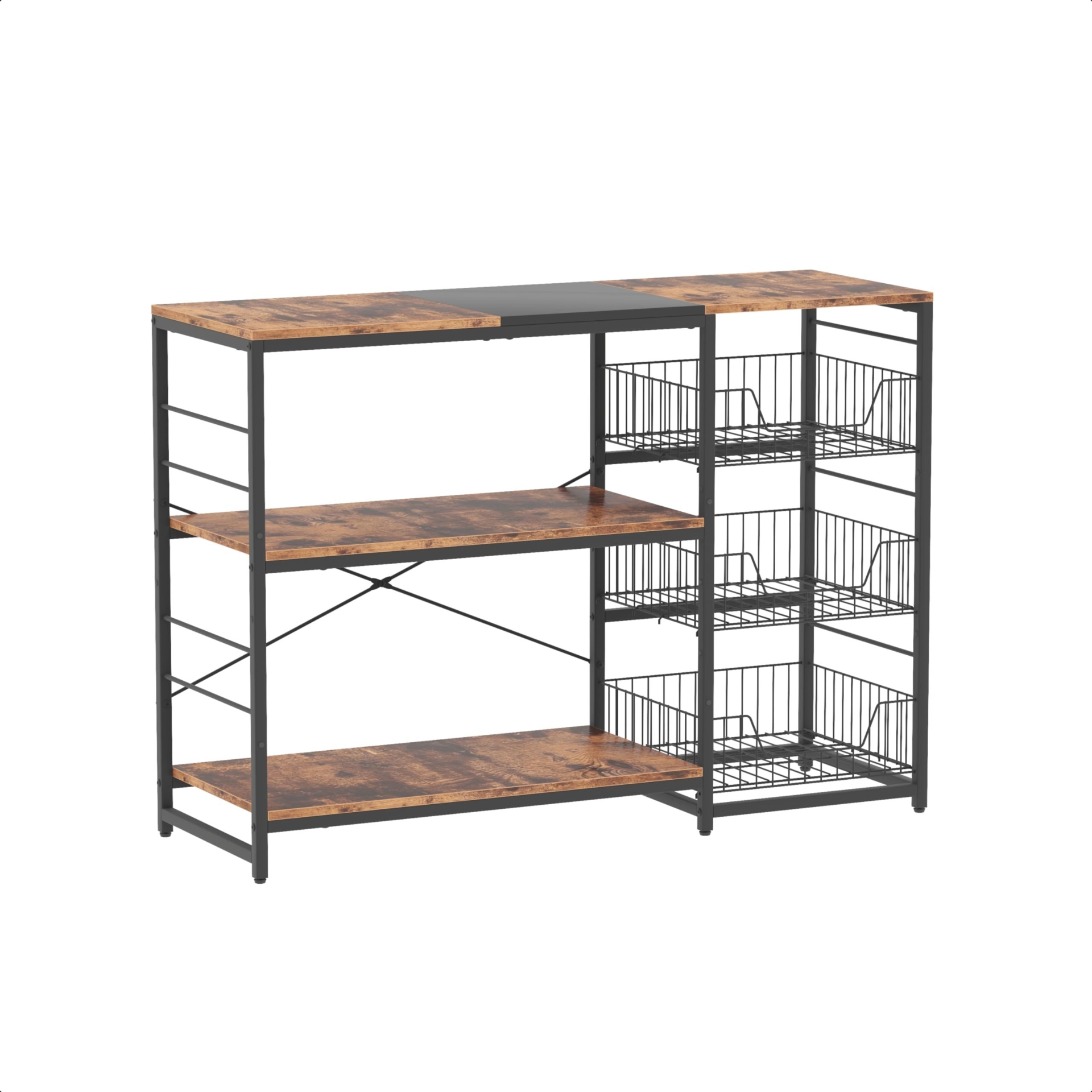 Kitchen Bakers Rack with Storage, 47.2 Inch Estantes para Cocina, Large Microwave Stand, Coffee Bar Cabinet, Kitchen Island, Coffee Cart Station with Adjustable Shelf Wire Baskets