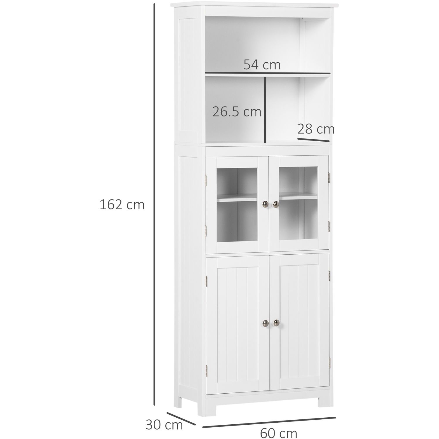 Kitchen Cupboard, Freestanding Storage Cabinet with Glass Doors - White