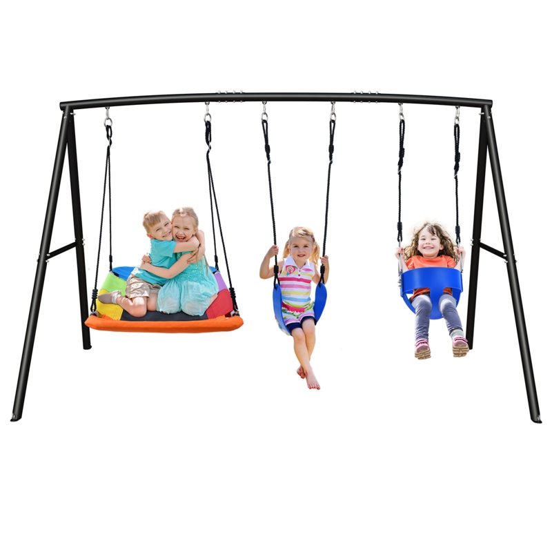 Klo Kick Metal Swing Set with 3 Swings for Kids Backyard Outdoor