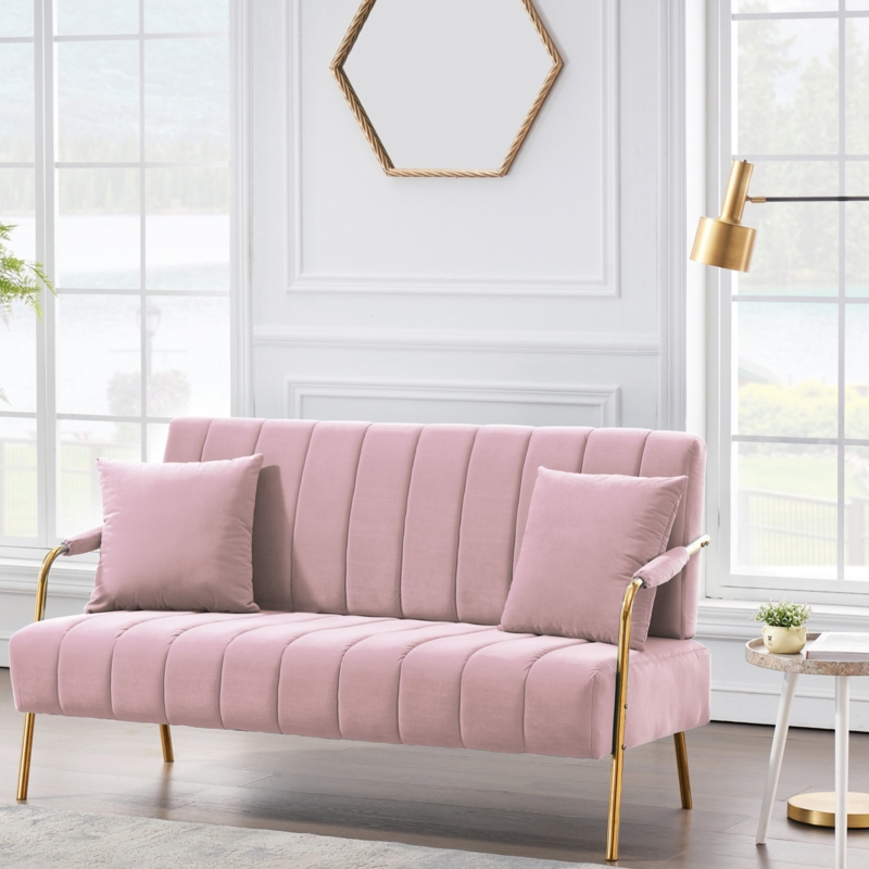 Kynnadi Twin 62'' Velvet Tufted Futon And Mattress