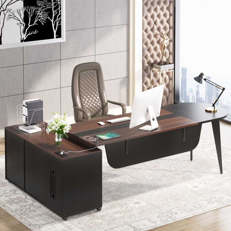 L Shaped Executive Desk with Power Outlet