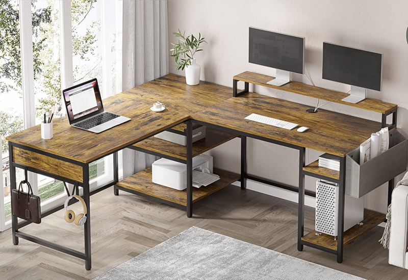 L-Shaped Metal Base Writing Desk