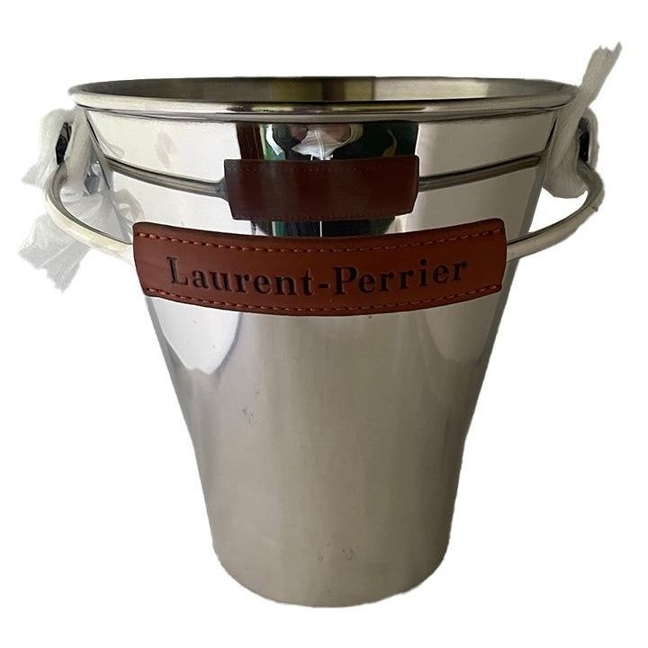 Late 20th Century Laurent-Perrier Champagne Stainless Steel Wine Bucket With Leather Handle