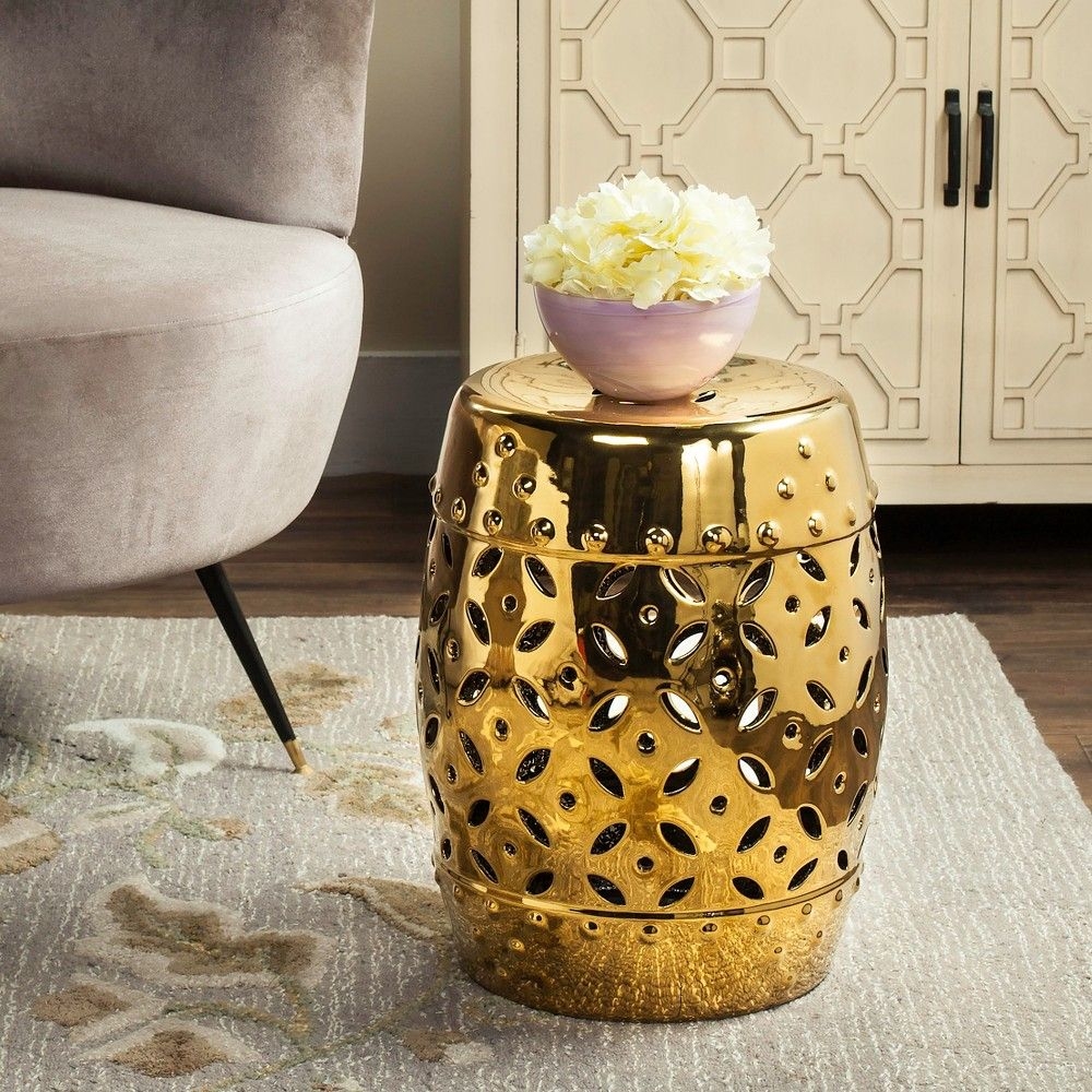 Lattice Coin Ceramic Garden Stool - Gold - Safavieh