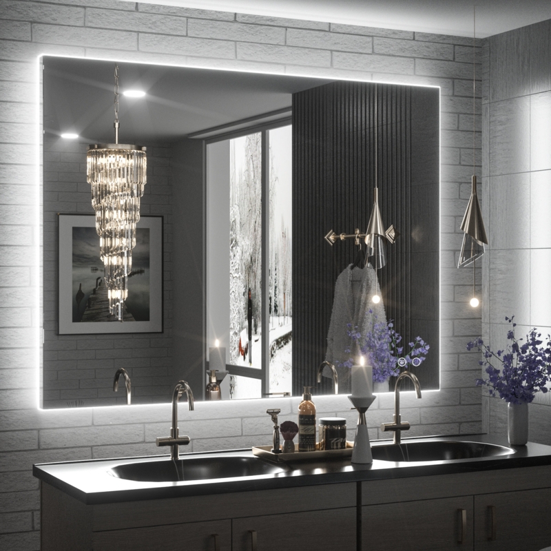 LED Backlit Frameless Lighted Bathroom Wall Mirror Vanity Mirror Dimmable Anti Fog