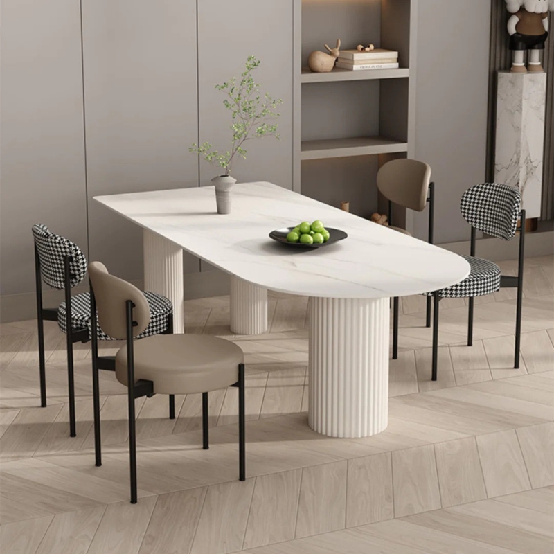 Lexly Pedestal Modern Cream Color Dining Table, Roman Column