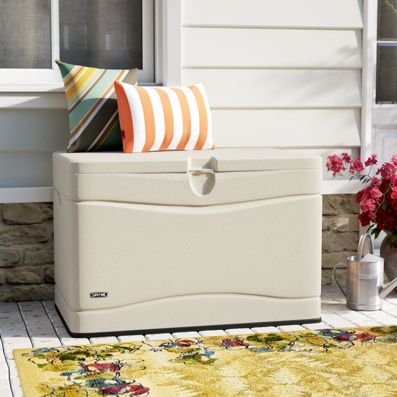 Lifetime 80 Gallons Water Resistant Polyethylene Plastic Lockable Deck Box in Desert Sand