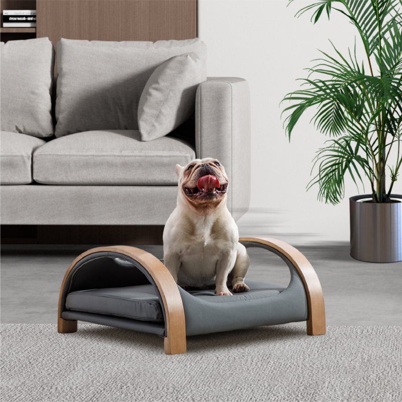 Lily Cat Bed Pet Sofa With Solid Wood Frame, Cat Scratch Resistant PU Cushion,Mid Size