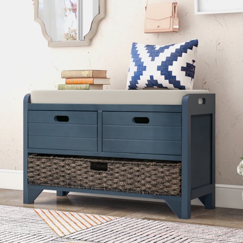 Linen Blend Upholstered Storage Bench