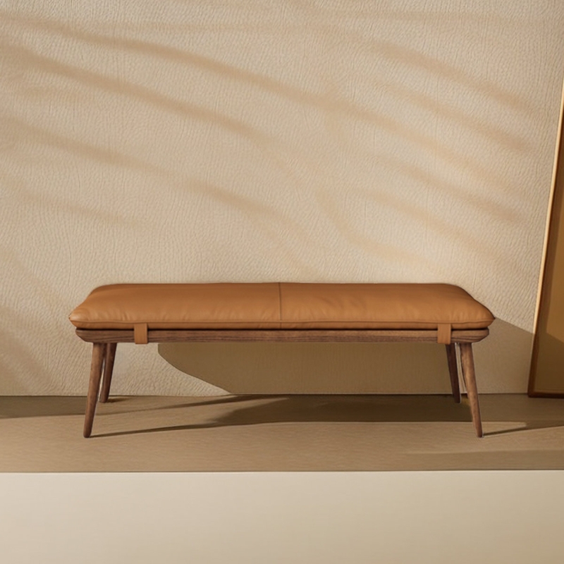 Lowene Genuine Leather Upholstered Bench