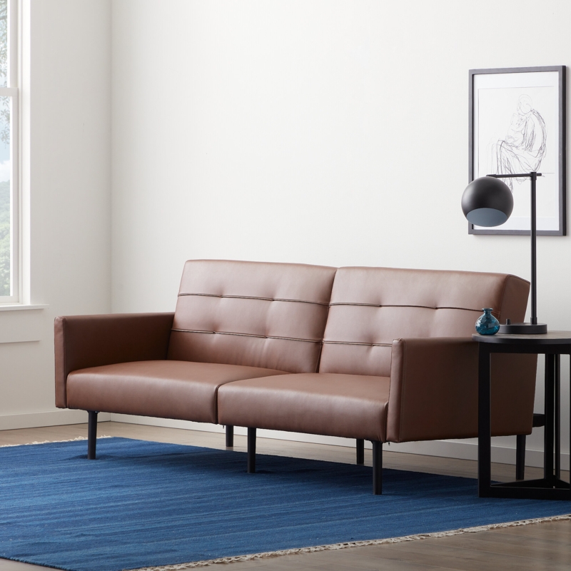 Lucid Comfort Twin 74'' Faux Leather Split Back Convertible Sofa