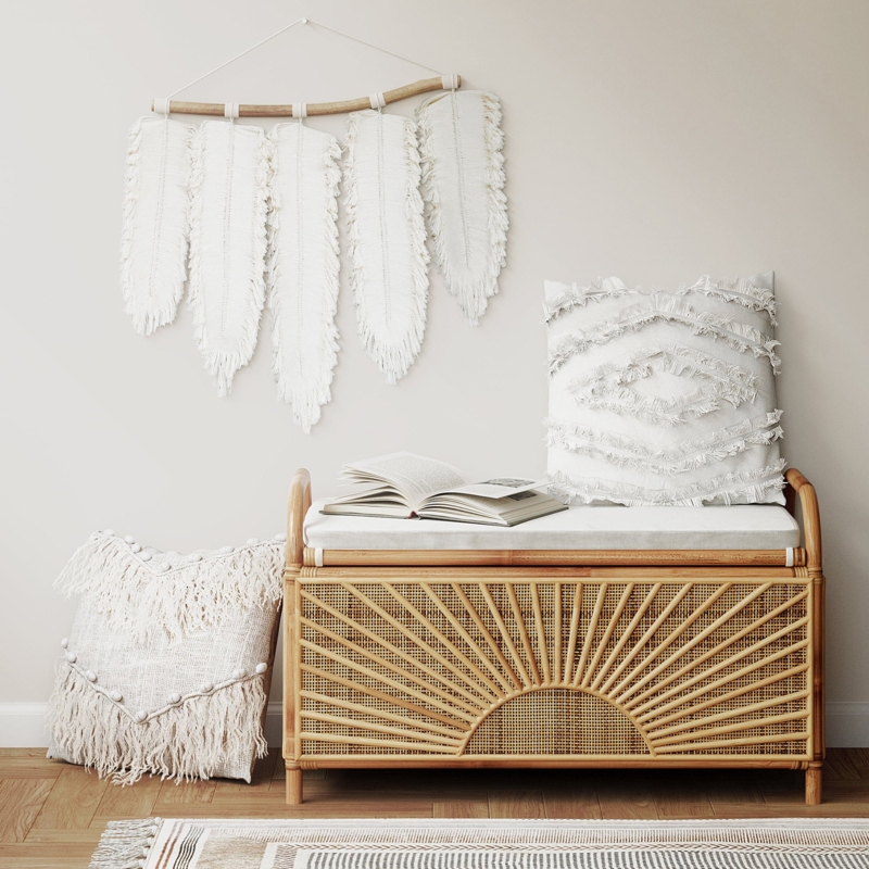 Lucy Rattan Storage Trunk/Bench with Washable Cushion, Pre-assembled Lightweight Room Organizer