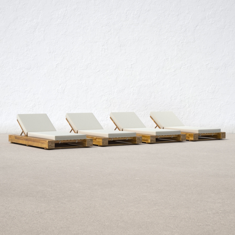Lyor Outdoor Reclining Chaise Lounge with Cushion (Set of 4)