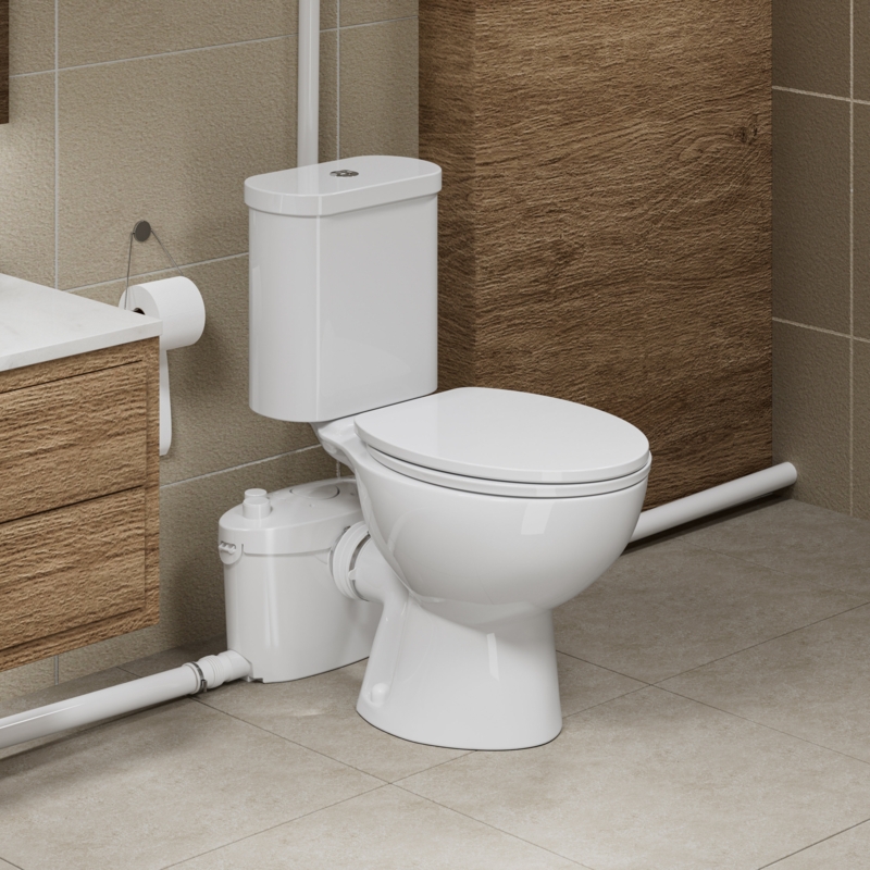 Macerating Toilet with 600W Macerator Pump Upflush Toilet for Basement with Extension Pipe with 4 Water Inlet