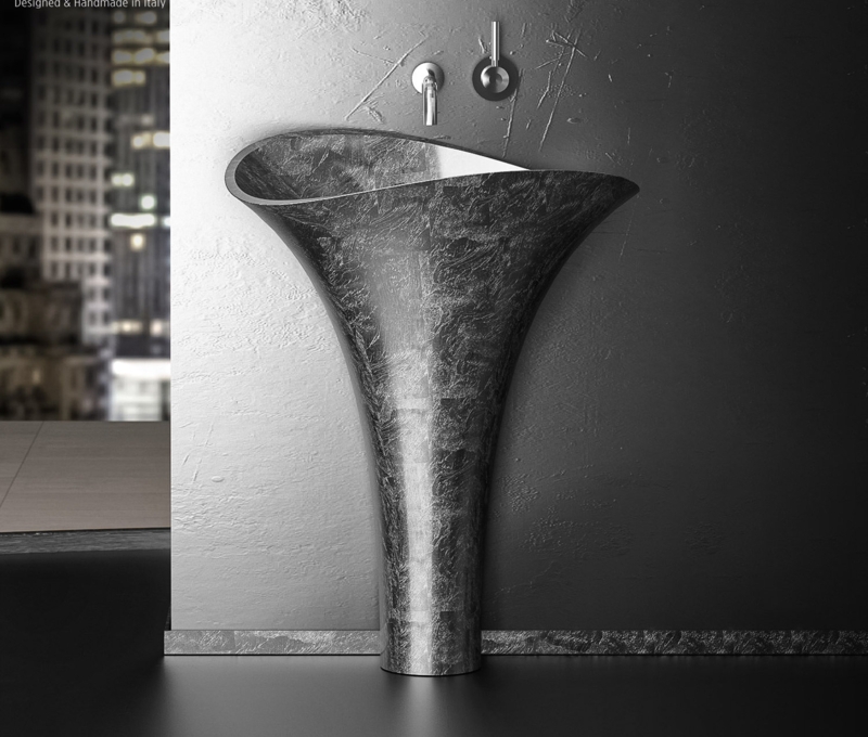 Maestro Bath Vivian 35.5'' Tall Gray Resin Oval Pedestal Bathroom Sink