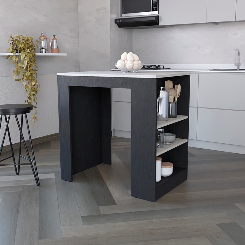 Malahki Kitchen Island Doyle, 3 Shelves, Marble Top, Width x 36.2