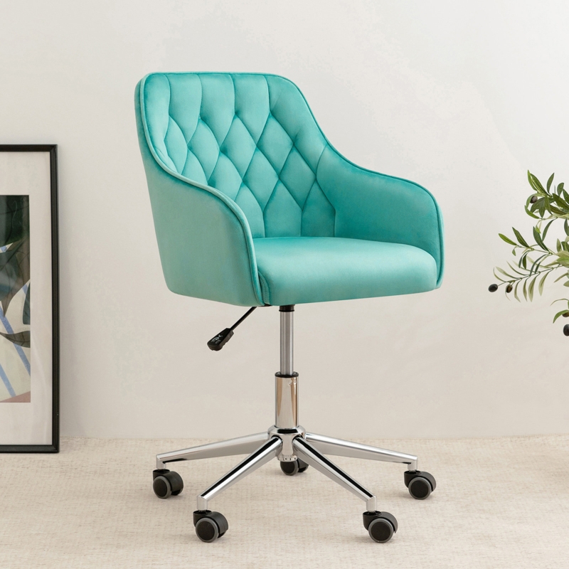 Marcus Velvet Desk Chair Vanity Chair for Makeup with Wheels Rolling Swivel Chair for Bedroom