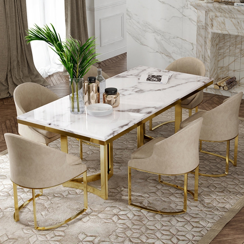 Markhi Modern Faux Marble Dining Table with White Rectangular Tabletop Pre-Assembly