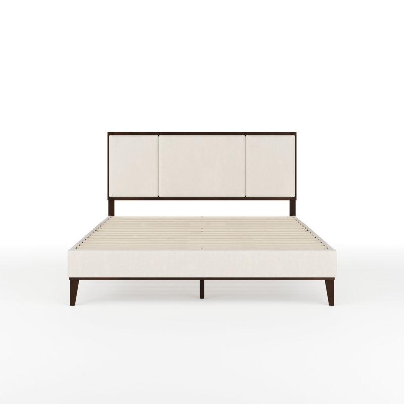 Martha Stewart Jett Wooden Platform Bed With Upholstered Base And Triple Inset Headboard