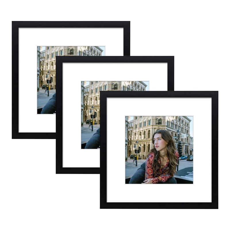Matoaca 12" x 12" without Mat for 8" x 8" with Mat, Black Wood Picture Frames Set