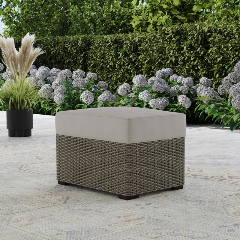 Mcclaskey Wicker Outdoor Ottoman with Sunbrella Cushion