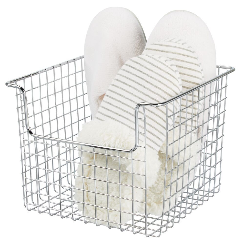 mDesign Metal Wire Household Organizer Basket - Open Dip Front, 4 Pack, Chrome