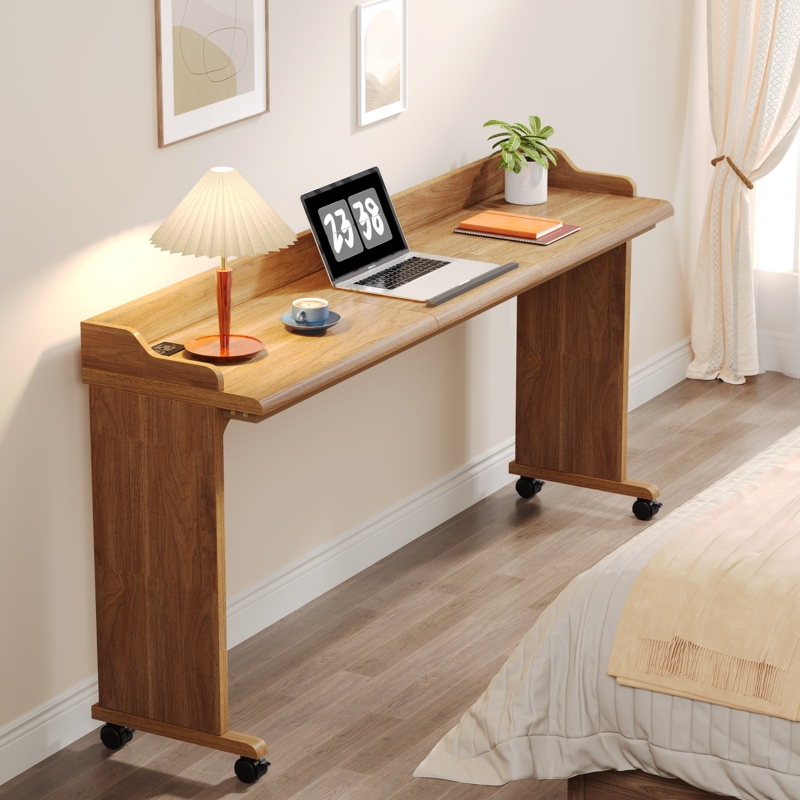 Memoona 70.8" Over Bed Table with Wheels Adjustable Drafting Table top and Outlet