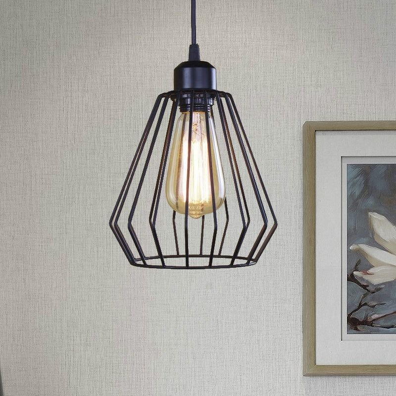 Metal Wire Cage Pendant Lamp - Black/Brass - Warehouse Style - Dining Table Lighting - Brass / B