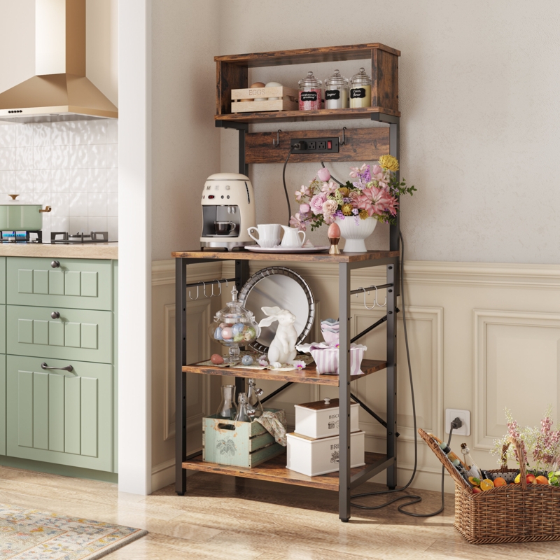 Michelson 23.62'' Kitchen Baker's Rack with Power Outlet, Microwave Oven Stand 5 Tiers