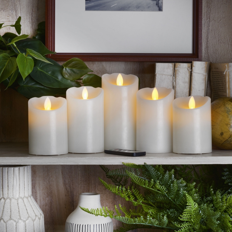 Mikasa Set Of 5 Realistic Wax Pillar Candles, White