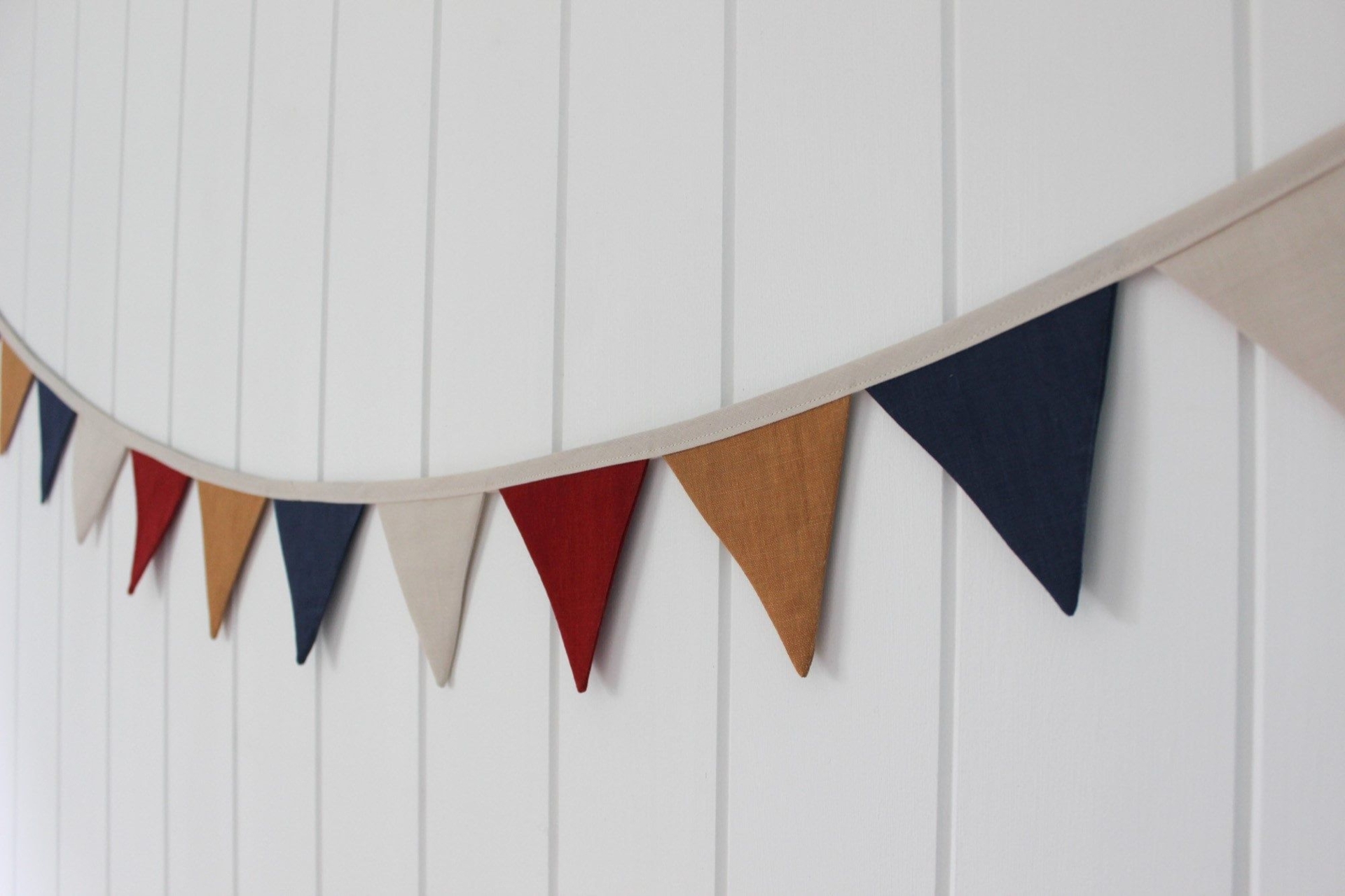 mini fabric bunting flag banner - natural linen, navy, mustard, rust