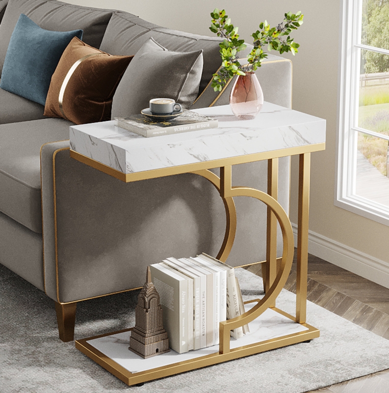 Moderm White Gold End Table Side Table