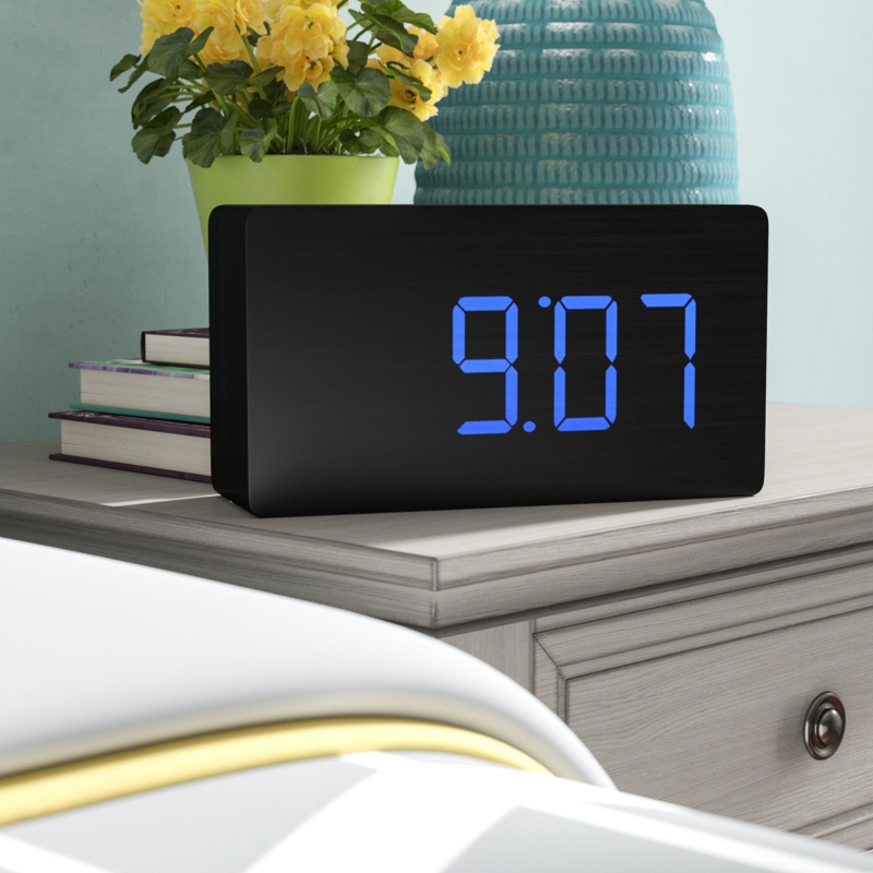 Modern & Contemporary Digital Wood Electric Tabletop Clock with Alarm