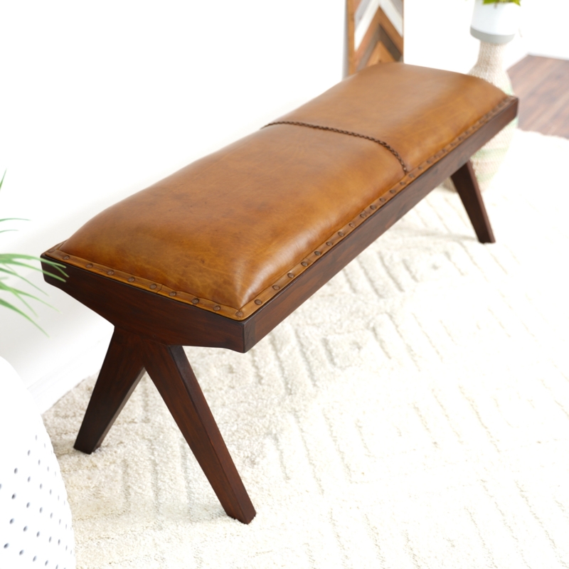 Murrow Genuine Leather Upholstered Bench